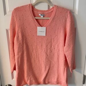 Croft & Barrow V-Neck Swiss Dot-Textured 3/4 sleeve Sweater cotton Large NWT